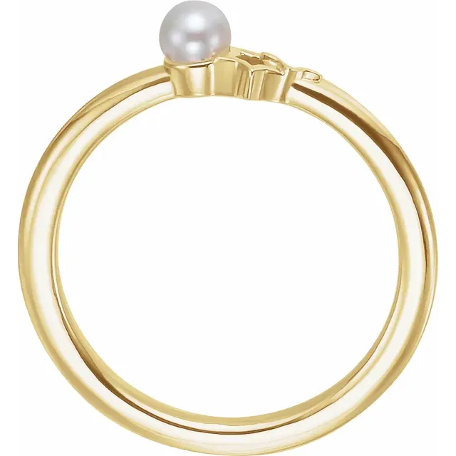 14K Yellow Freshwater Cultured Pearl Youth Double Star Ring-3.00(standard approximate size)-