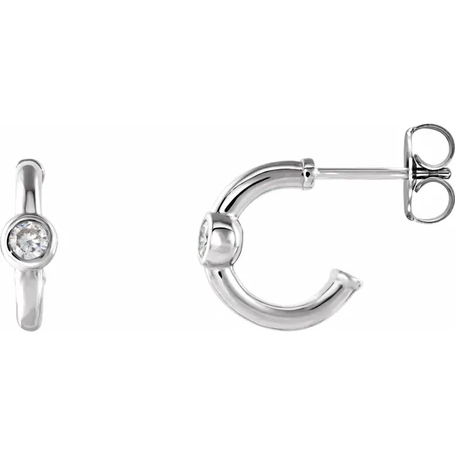 14K White 2.5 mm Round Forever One Moissanite Hoop Earrings-