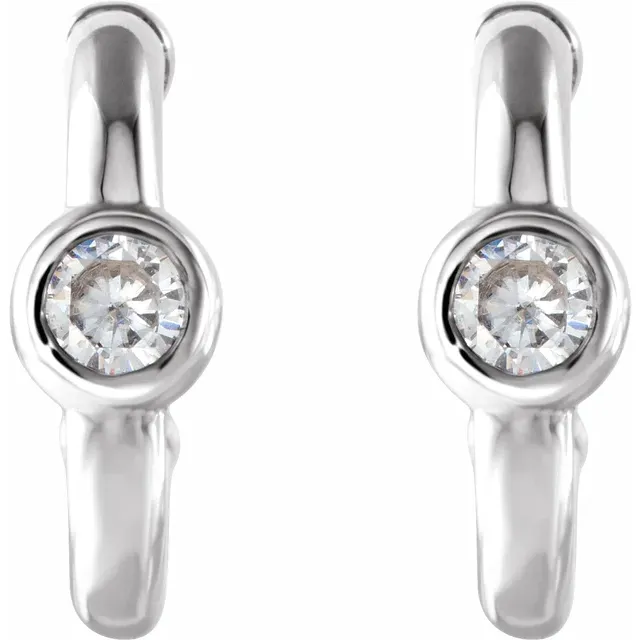 14K White 2.5 mm Round Forever One Moissanite Hoop Earrings-