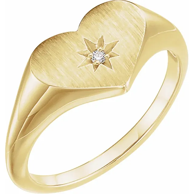 14K Yellow .01 CT Diamond 11.9 mm Heart Starburst Ring-