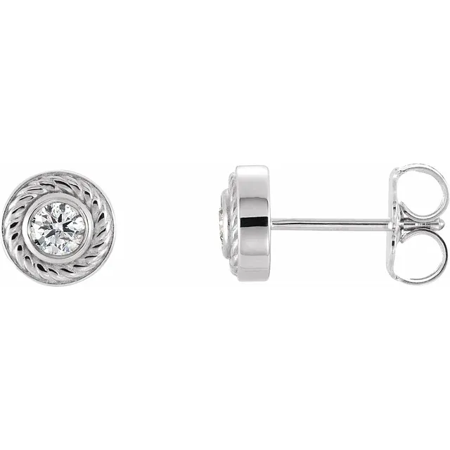 14K White 3 mm Round Forever One Moissanite Rope Earrings-