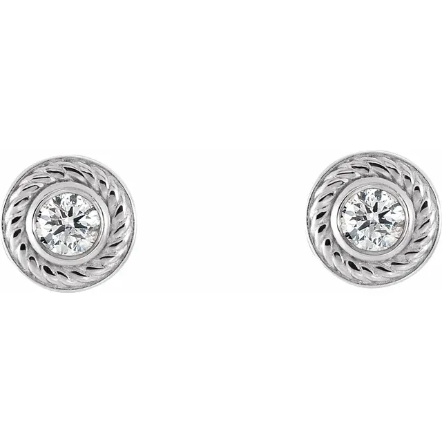 14K White 3 mm Round Forever One Moissanite Rope Earrings-