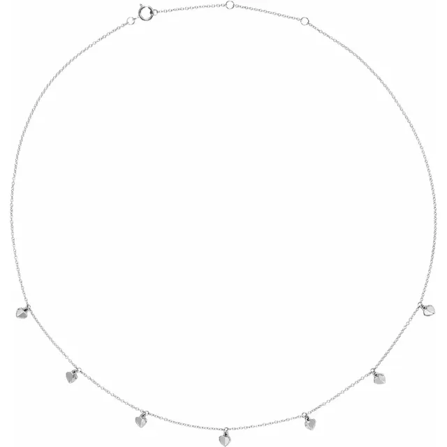 14K White Heart 7-Station 16-18" Necklace-