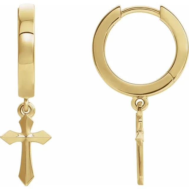 14K Yellow Cross Drop Earrings-