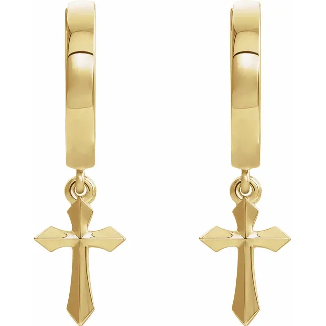 14K Yellow Cross Drop Earrings-