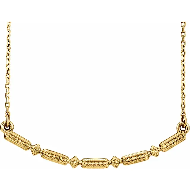 14K Yellow Beaded Bar 16-18" Necklace-