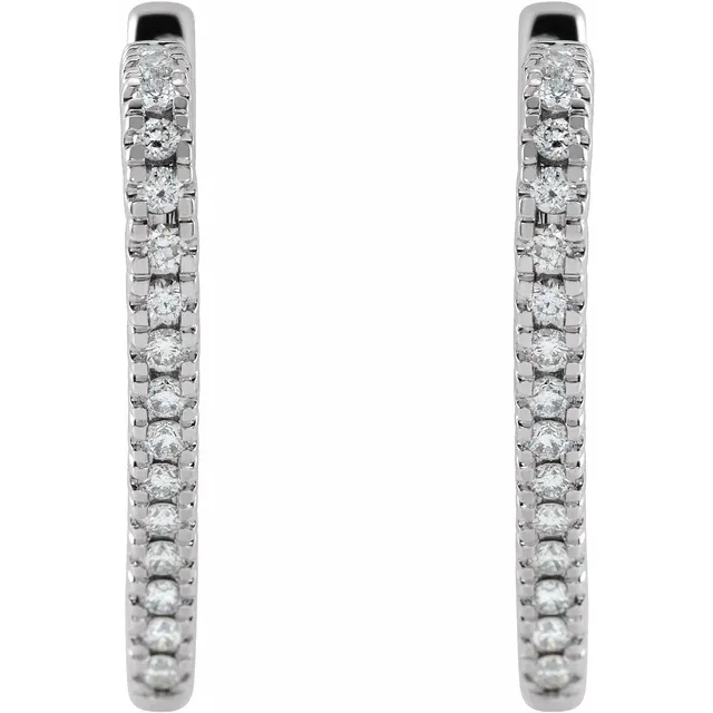 14K White 5/8 CTW Diamond Heart Hoop Earrings