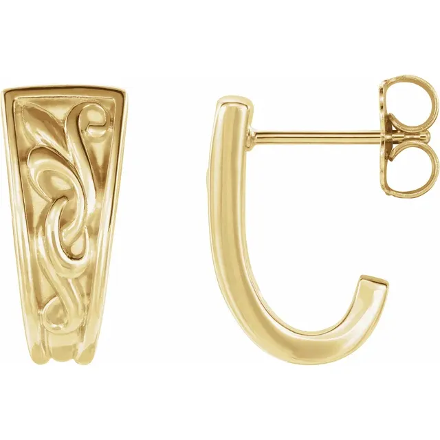 14K Yellow Vintage-Inspired J-Hoop Earrings-