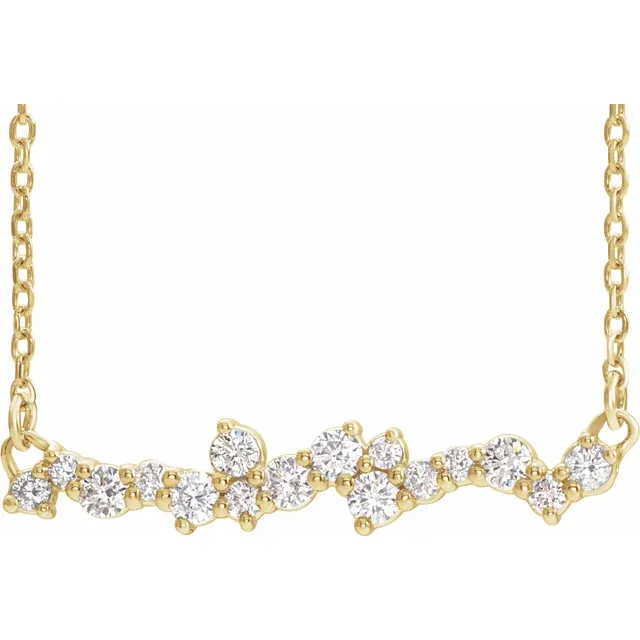 14K Yellow 1/3 CTW Diamond Scattered Bar 16" Necklace-