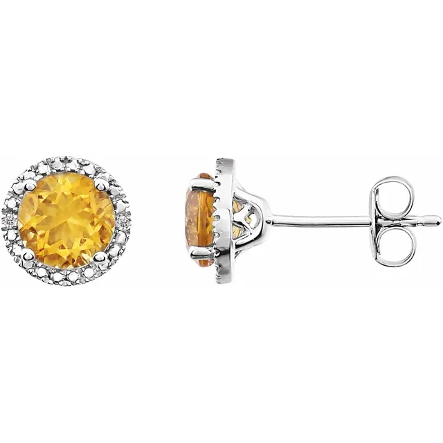 Sterling Silver Citrine & .01 CTW Diamond Earrings-