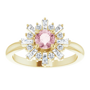 14K Yellow 5 mm Round Pink Morganite & 3/8 CTW Diamond Ring