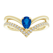 14K Yellow Blue Sapphire & 1/6 CTW Diamond Ring