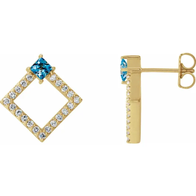 14K Yellow Aquamarine & 1/3 CTW Diamond Earrings-