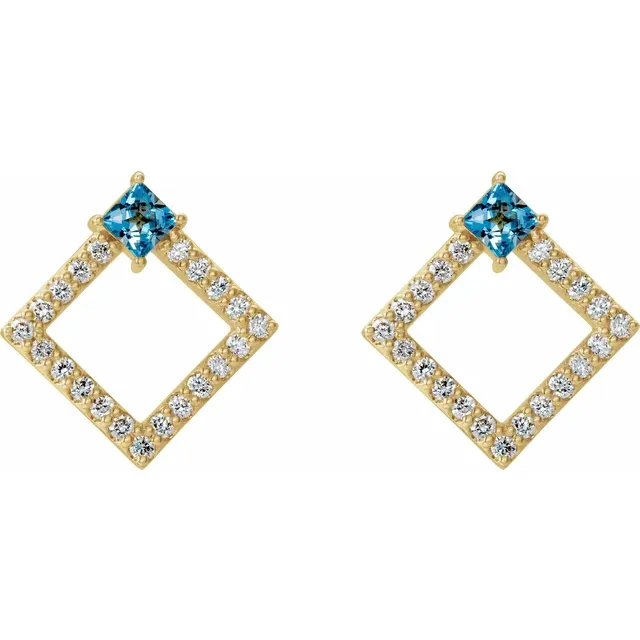 14K Yellow Aquamarine & 1/3 CTW Diamond Earrings-
