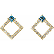 14K Yellow Aquamarine & 1/3 CTW Diamond Earrings