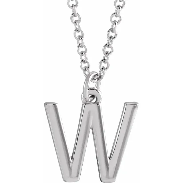14K White Initial W Dangle 18" Necklace-