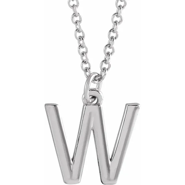 14K White Initial W Dangle 18" Necklace