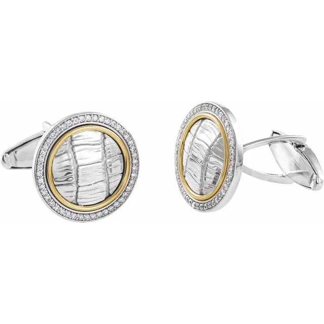 Sterling Silver & 14K Yellow 1/2 CTW Diamond Alligator Print Cuff Links-