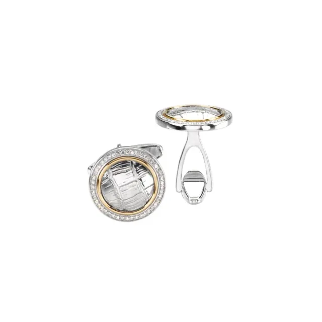 Sterling Silver & 14K Yellow 1/2 CTW Diamond Alligator Print Cuff Links-