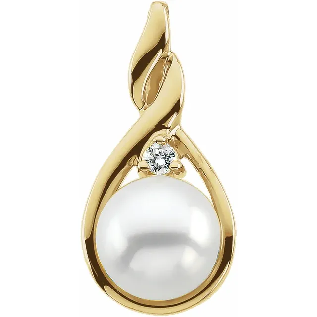 14K Yellow Akoya Cultured Pearl & Diamond Freeform Pendant-
