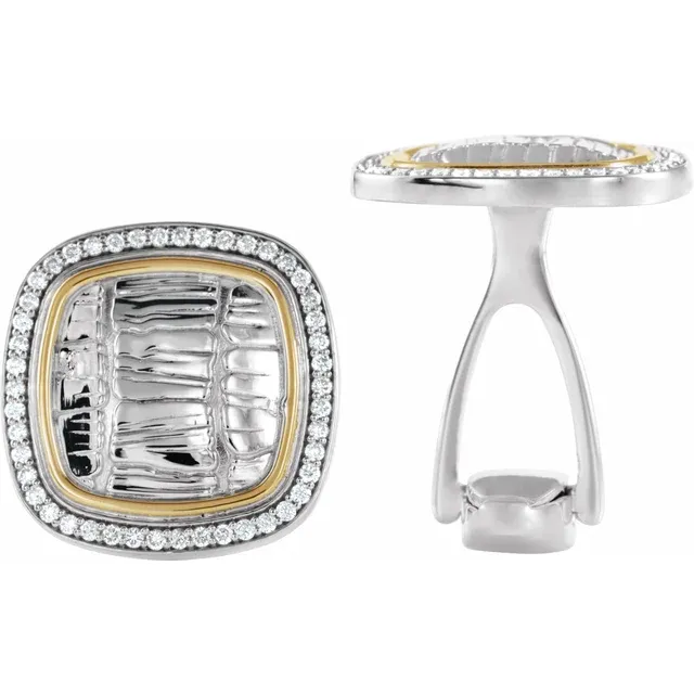 Sterling Silver & 14K Yellow 1/2 CTW Diamond Alligator Print Cuff Links-