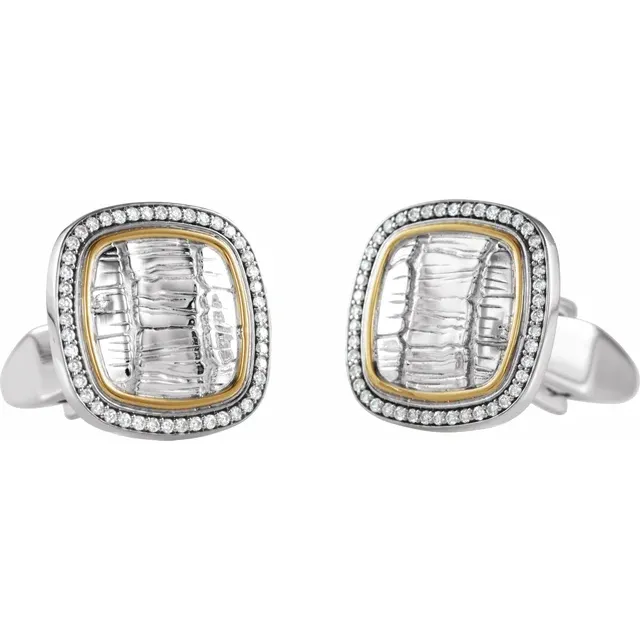 Sterling Silver & 14K Yellow 1/2 CTW Diamond Alligator Print Cuff Links-