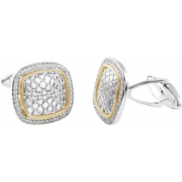 Sterling Silver & 14K Yellow 1/2 CTW Diamond Snake Print Cuff Links-