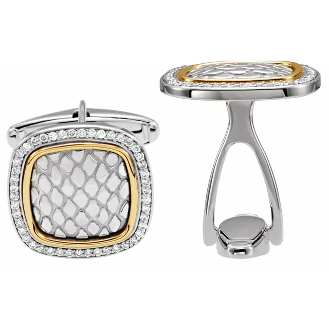 Sterling Silver & 14K Yellow 1/2 CTW Diamond Snake Print Cuff Links-