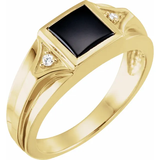14K Yellow Onyx & .04 CTW Diamond Bezel-Set Ring-11.00(aproximate standard size)-