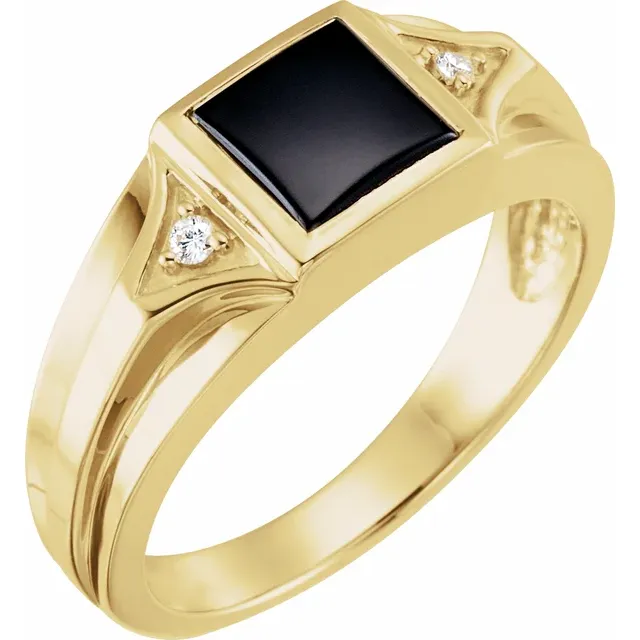 14K Yellow Onyx & .4 CTW Diamond Bezel-Set Ring