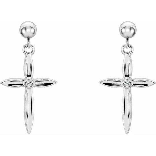 14K White .4 CTW Diamond Cross Earrings