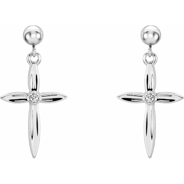 14K White .4 CTW Diamond Cross Earrings