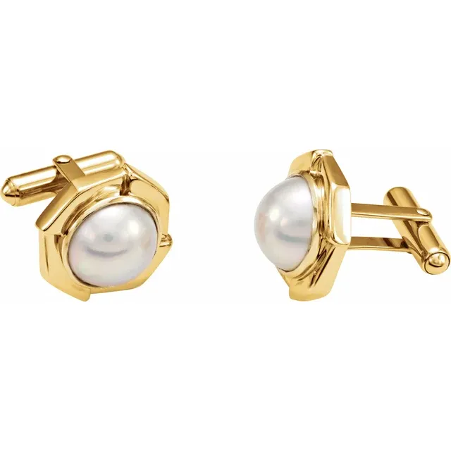 14K Yellow Mab? Cultured Pearl Cuff Links-