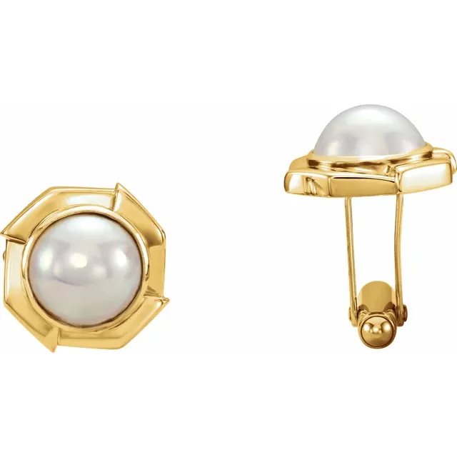 14K Yellow Mab? Cultured Pearl Cuff Links-