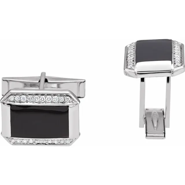 14K White 1/4 CTW Diamond Cuff Links-