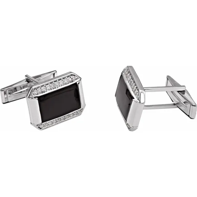 14K White 1/4 CTW Diamond Cuff Links-