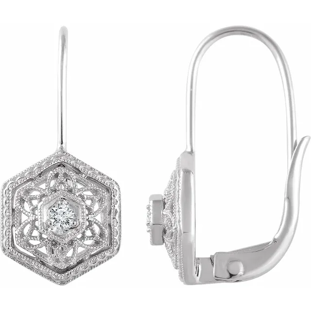 14K White .06 CTW Diamond Filigree Earrings-