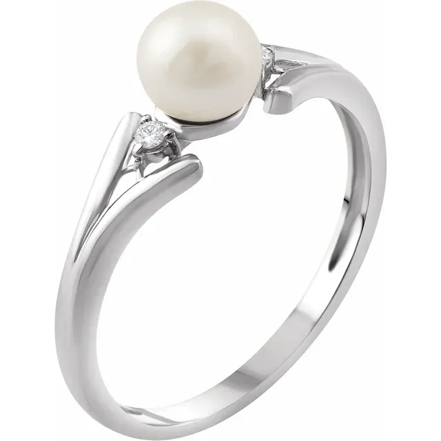 14K White Freshwater Cultured Pearl & .03 CTW Diamond Ring-