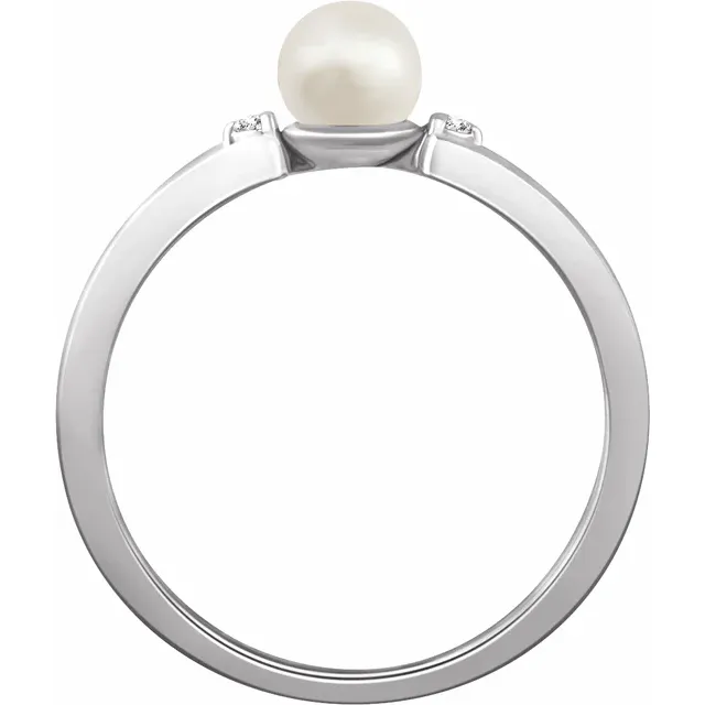 14K White Freshwater Cultured Pearl & .03 CTW Diamond Ring-