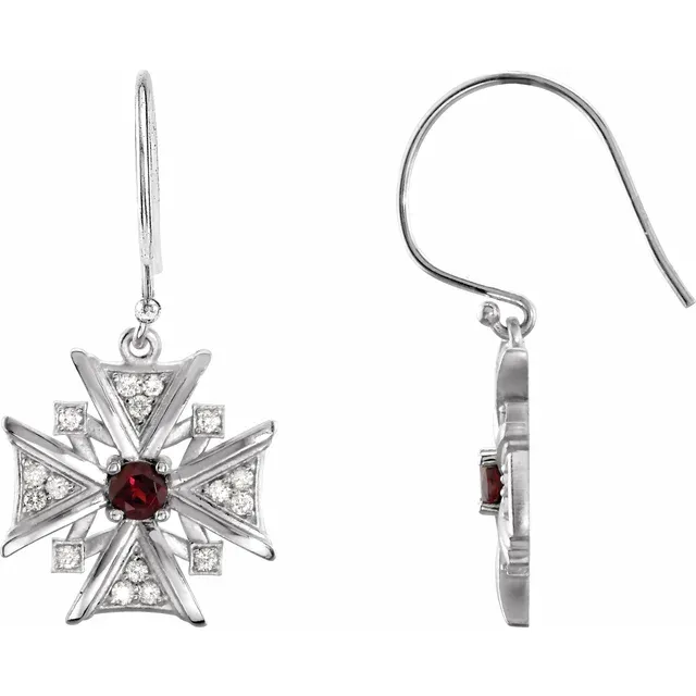 Sterling Silver Mozambique Garnet & 1/3 CTW Diamond Earrings-