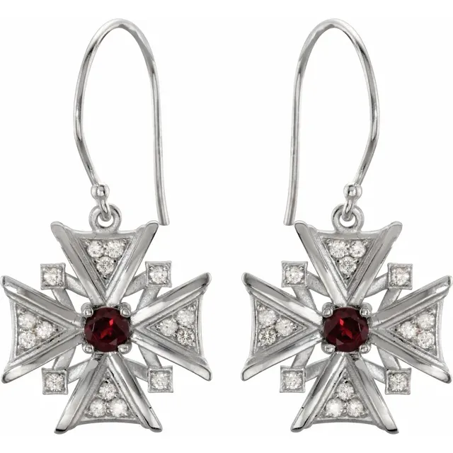 Sterling Silver Mozambique Garnet & 1/3 CTW Diamond Earrings-