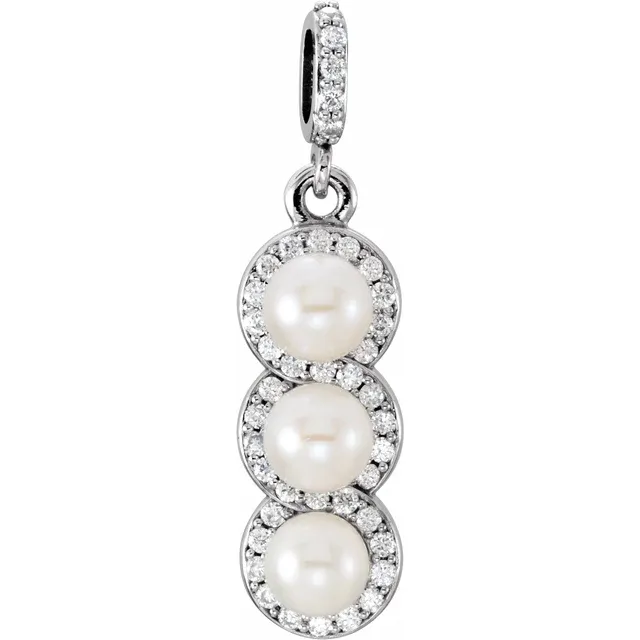 Platinum Freshwater Cultured Pearl & 1/5 CTW Diamond Halo-Style Pendant-