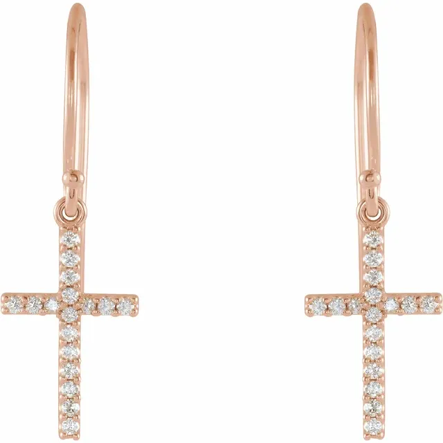 14K Rose 1/6 CTW Diamond Cross Earrings
