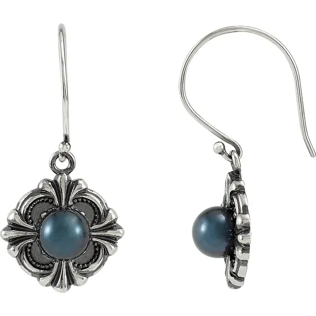Sterling Silver 29.2x14.3 mm Victorian Style Earring Mounting for Pearl-