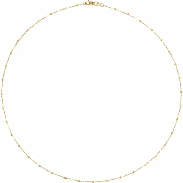 14K Yellow 1.7 mm Cable 18" Chain with Faceted Beads-