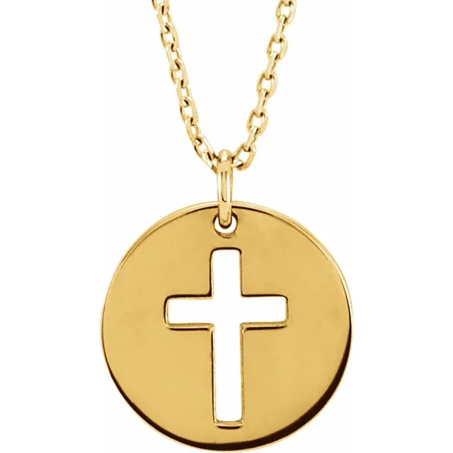 14K Yellow Pierced Disc 16-18" Necklace-