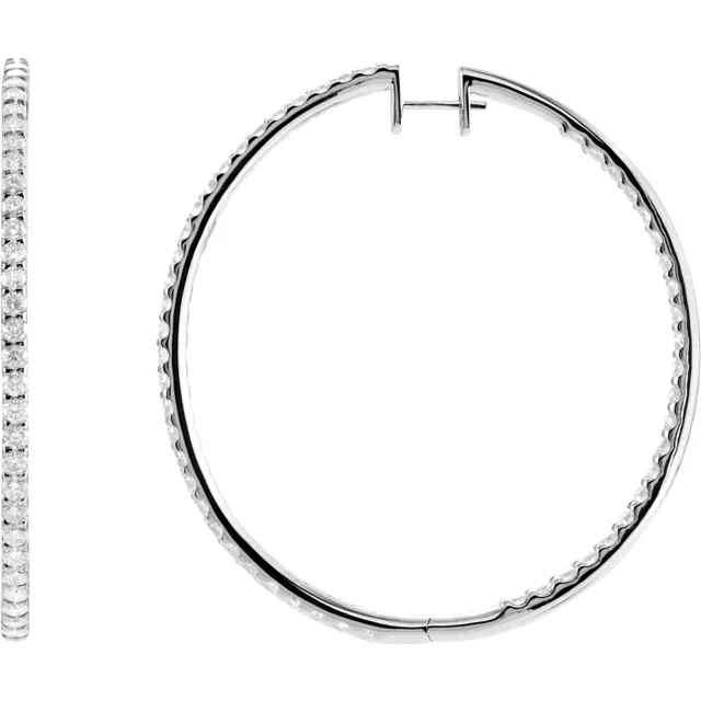 14K White 5 CTW Diamond Inside-Outside 51 mm Hoop Earrings