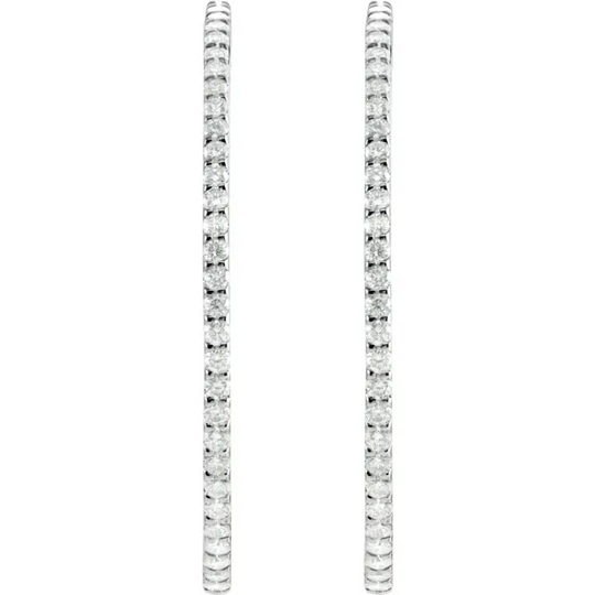 14K White 5 CTW Diamond Inside-Outside 51 mm Hoop Earrings