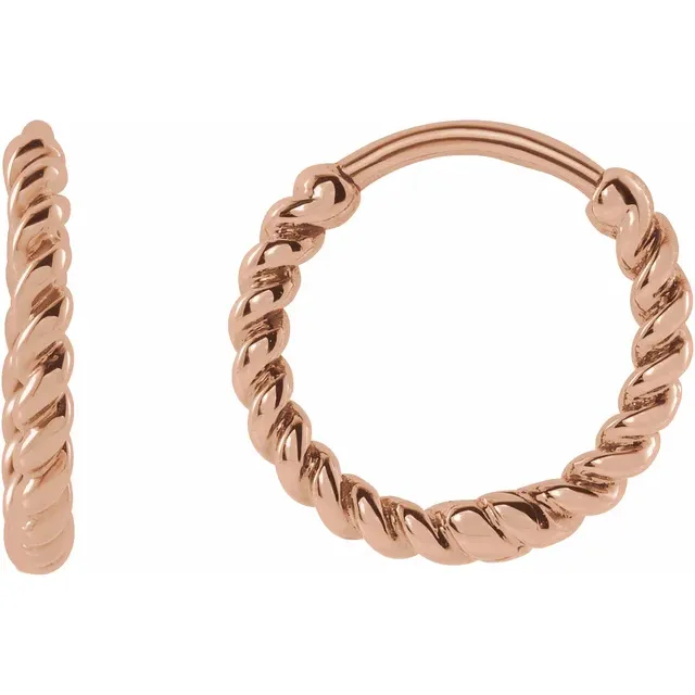 14K Rose Twisted Rope 11 mm Hoop Earrings-