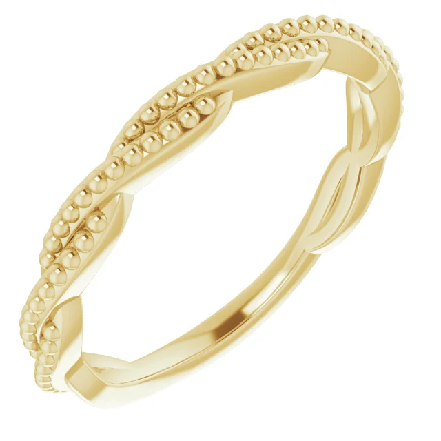14K Yellow Stackable Twisted Beaded Ring-